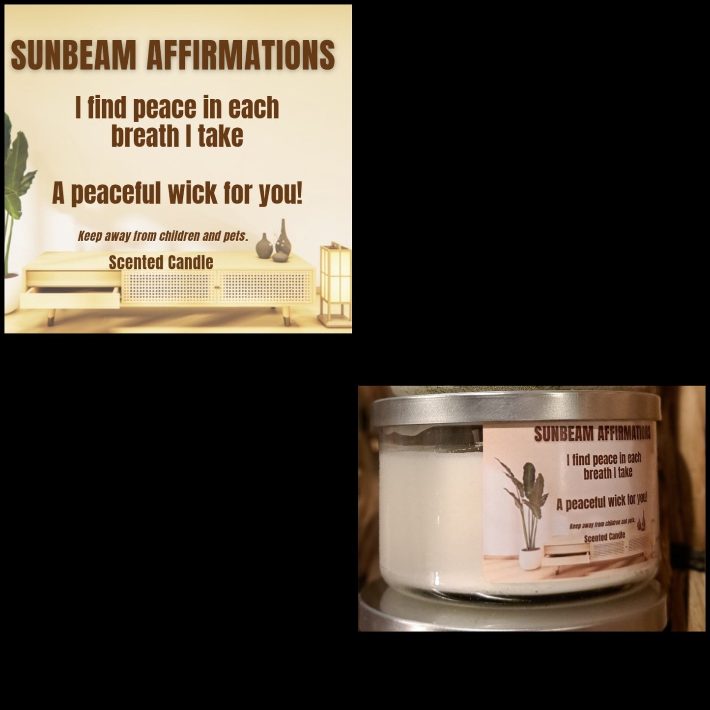 Peaceful Three Wick Affirmation Candle "I FIND PEACE IN EACH BREATH I TAKE"